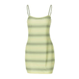Striped Low-Cut Halter Dress That Covers Buttocks