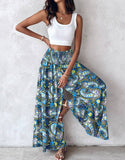 Tropical Print Retro Floral Print Wide Leg Pants