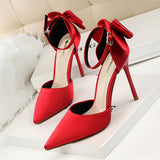 Women Shallow Pointed Toe Hollow Bow High Heels