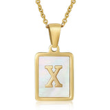 SQUARE SHELL 26 LETTER PENDANT NECKLACE_CWAJE0674