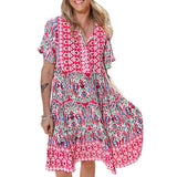Stylish Loose Boho Print Mid-Length Dress