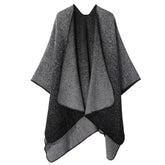 JACQUARD SLIT SHAWL WITH FAUX CASHMERE SCARF_CWASC2164