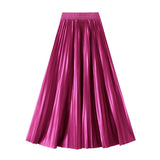SLIMMING SHINY HIGH WAIST PLEATED MIDI SKIRT_CWBMS0329