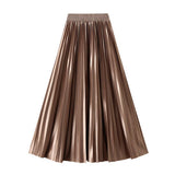 SLIMMING SHINY HIGH WAIST PLEATED MIDI SKIRT_CWBMS0329