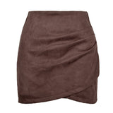 SUEDE SOLID COLOR HIP SKIRT ZIPPER SKIRT_CWAB4799