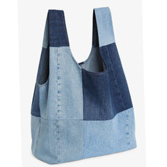 SPLICED WASHE LARGE CAPACITY DENIM BAG SHOPPING BAG_CWAB1934