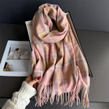 Vintage Plaid Winter Cashmere Feel Tassel Scarf_Cwasc03261