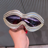 ONEPIECE SPECIALSHAPED MOUTH PEARL LINE SUNGLASSES_CWASG0763