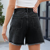 Washed Denim Cutoff Shorts With Side Slit