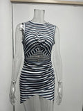 Striped Cutout Knotted Sleeveless Crop Top Dress