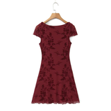 NEW WOMEN S FLORAL VELVET TIE SHORT SLEEVE DRESS_CWDMD5815