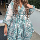 Vintage Chinese Lantern Sleeve Floral Mini Dress