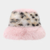 Leopard Faux Fur Bucket Hat Warm Winter Cap_Cwah04775