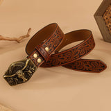 Vintage Embossed Belt Engraved Bull Head Style Belt_Cwmm3943