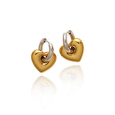 Unique Two-Tone Heart Clip Earrings Silver Plated