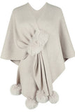 Cwocas0052_Solid Color Wool Ball Cape Knitted Shawl