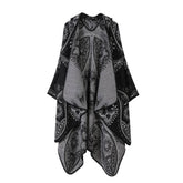 HOODED CAPE VERSATILE SUNFLOWER SCARF SLIT SHAWL_CWASC2272