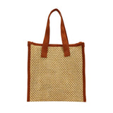 NEW STRAW SIMPLE HAND HELD BROWN COSMETIC BAG_CWAB4453