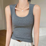 BASIC COTTON CAMISOLE TANK TOPS WITH BUILT IN BRA_CWTTK0795