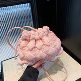 QUILTED CLOUD BUCKET BAG NYLON DRAWSTRING HANDBAG_CUAB00485