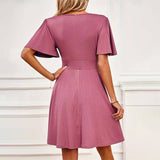 Solid Color Dress With Pinched Sleeves
