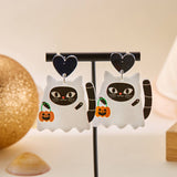 HALLOWEEN FUNNY PUMPKIN BAT LEAF EARRINGS_CWAJE2421