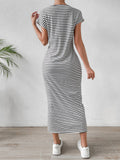 Striped Slim-Fit Waist Slimming Round Neck Dress