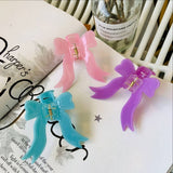 Cwaha1545_Solid Colored Bow Streamers Hair Claw Clip