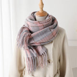 PLAID FRINGE SCARF WINTER WARM SHAWL_CWASC2778