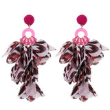 FABRIC FLOWER TASSEL EARRINGS WITH LEOPARD PRINT_CWMM6265