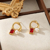 HIGHLIGHT BEAD SQUARE COLORED ZIRCONIA EARRINGS_CWMM3596
