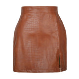 CROCODILE PATTERN SLIT PU LEATHER ZIPPER SKIRT_CWBSS0378