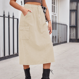 Wome Washed Denim Cargo Midi Skirt Slim Fit_Cwjsk0198