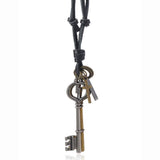 CREATIVE DOUBLE KEY PENDANT COWHIDE NECKLACE_CWMM4593
