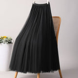 SOLID COLOR ELASTIC WAIST MESH TULLE A LINE SKIRT_CWBLS0372