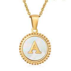 Cwaje1940_Simple Round White Shell Letter Necklace