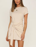 Solid Color Short-Sleeved Dress With Hem Lace