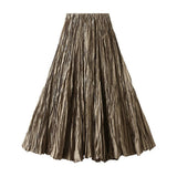 LOOSE PLEATED A LINE FLARED CASUAL MIDI SKIRT_CWBMS0399