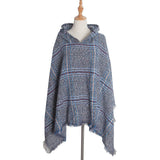 CIRCLE YARN FUR LARGE PLAID HOODED CAPE SHAWL_CWASC1211