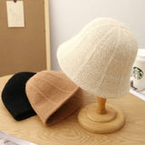 ROUND TOP NEW STRIPED PLUSH KNIT BUCKET HAT_CWAB2860