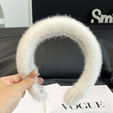 SOLID COLOR MINK HAIR HEADBAND CUTE PLUSH HEADBAND_CWAHA3304