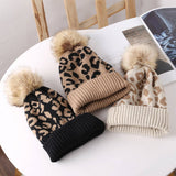 CASUAL WARM LEOPARD FUR BALL PATTERN KNITTED HAT_CWAH2174