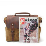 MENS RETRO WAXED CANVAS LEATHER MESSENGER BAG_CWAB5559