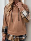 Cwohol0906_Long-Sleeved Plaid Colorblock Hooded Sweatshirt
