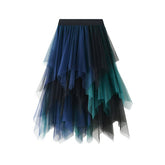 COLORBLOCK LAYERED TULLE IRREGULAR MIDI SKIRT_CWBMS0385