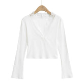 Spice Girls Deep V-Neck Lace Patchwork T-Shirt