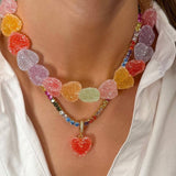 CANDY HEART RESIN NECKLACE CUTE COLORFUL CHIC_CWMM6958