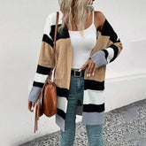 Women Casual Contrasting Color Pockets Cardigan_Cwocal0475
