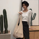 Cwab4568_Hollow Knit Large Capacity Shoulder Tote Bag