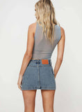 Washed Denim Mini Skirt With Elegant Temperament